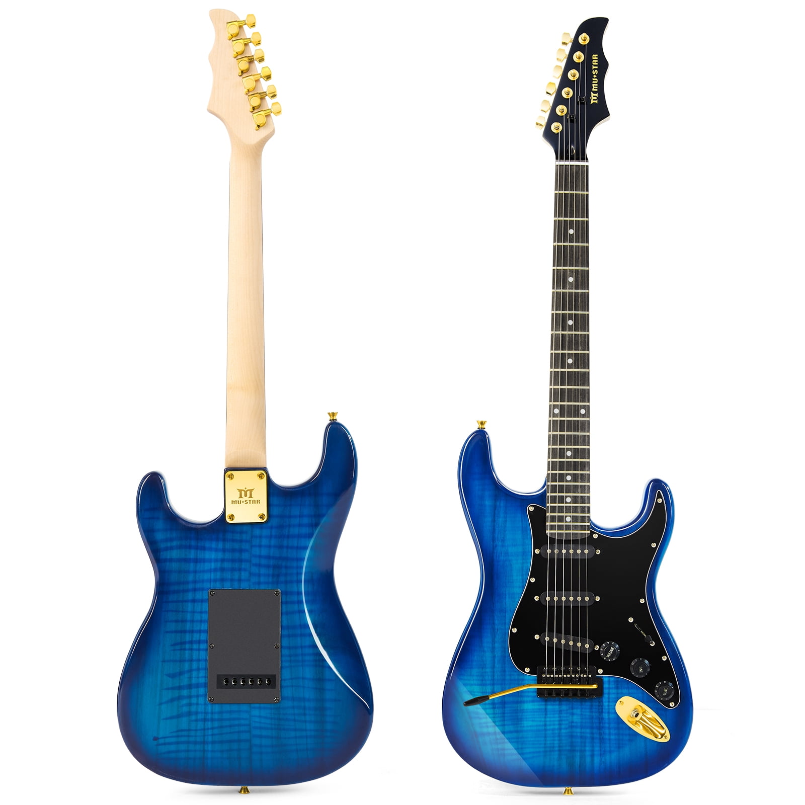 MUSTAR 39 Inch Full Size Solid Wood Electric Guitar Kit Beginner Gift with 25W Amplifier Gig Bag,Digital Tuner,Capo,Strap,Cable,Picks(Blue)