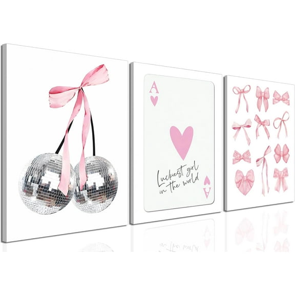 Trendy Blue Wall Art Set of 3, Preppy Navy Blue Wall Decor, Coquette Disco Lucky Me 8 Ball Poster Canvas Prints Aesthetic Pictures for Teen Girls Bedroom Living Room Dorm