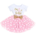thumbnail image 3 of Baby Girls My 1st First Birthday Dress Cake Smash Outfit One Year Old Party Cotton Short Sleeve Polka Dots Tutu Dress with Sequin Bowknot Headband Set Summer Clothes, 3 of 8
