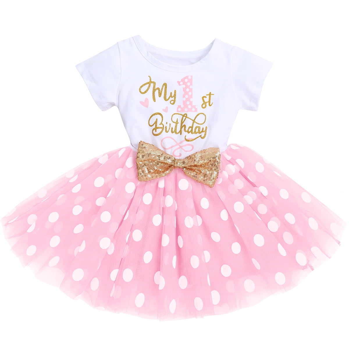 IBTOM CASTLE Baby Girls 1st 2nd Birthday Clothes Mouse Polka Dots One Sequin Tutu Princess Dress Cake Smash