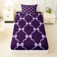 thumbnail image 3 of Manfei Lavender Satin Bow Dark Purple Twin Sheet Sets, Shiny Ribbon Bedding for Girls Women, 3pcs, 3 of 5