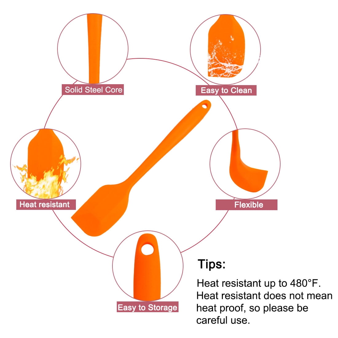 Unique Bargains Silicone Spatula 4 Pieces Heat Resistant Non Stick Turner Orange