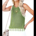 thumbnail image 2 of Suéter de Punto de Verano para Mujer, Camiseta Sin Mangas con Cuello Redondo de Crochet, Blusa Informal Sin Mangas con Aberturas Verde S, 2 of 10