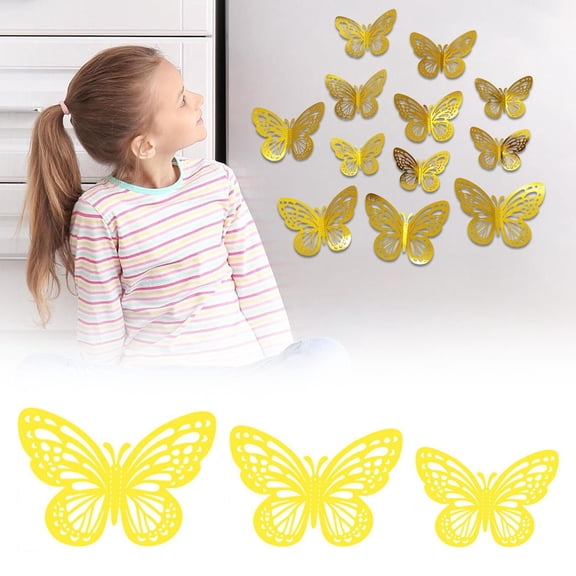 12 Pcs Large Butterfly Party Decoration 3D Butterflies Wall Decor Set 3 Sizes Large Stickers for Birthday Baby Shower Nursery Bedroom Wedding Decor Cutouts(Gold)