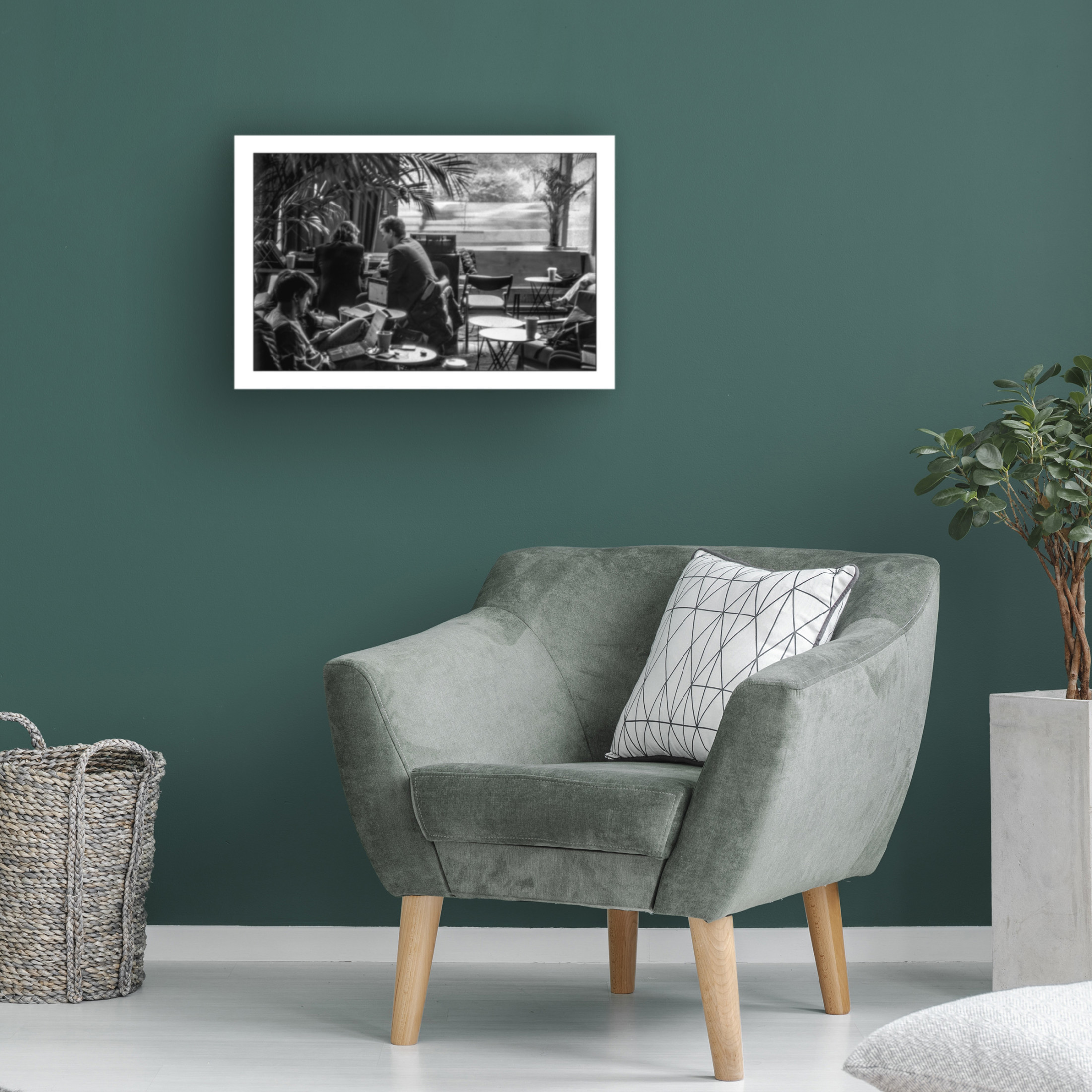 Canvas Wall Art - Yury A Melnikov 'Coffee Shop Interior Visitors And Coffee' Wall Art for Living Room, Bedroom, or Office Décor by Trademark Fine Art - 24 x 16 Inches