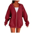 thumbnail image 2 of DDAPJ pyju Womens Full Zip Up Hoodies Casual Loose Fall Fashion Outfits Long Sleeve Lightweight Y2k Jacket Wine L, 2 of 4