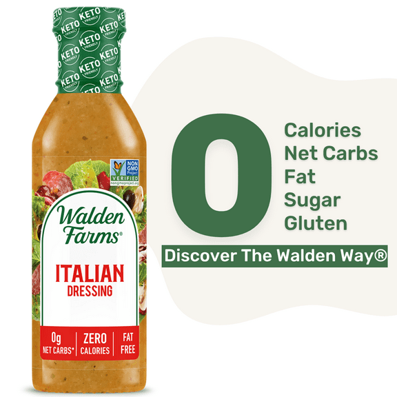 Walden Farms Italian Dressing, 12 oz. Bottle, Fresh and Delicious Salad Topping, Sugar Free 0g Net Carbs Condiment, Smooth and Tangy