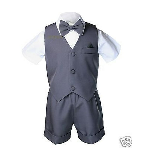 Altotux Dark Grey Gray Silver Infant Boy Toddler Formal Vest Shorts Suit Outfits Sz S 4t