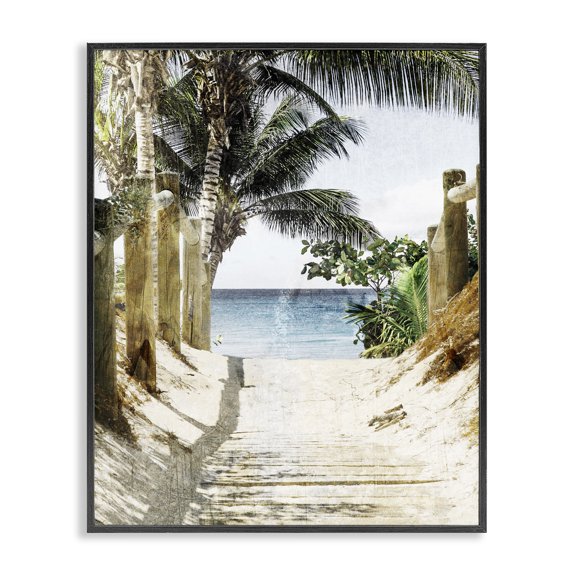 Stupell Industries Coastal Tropical Sandy Path Black Framed Giclee Art, 11 x 14, by Marcus Prime