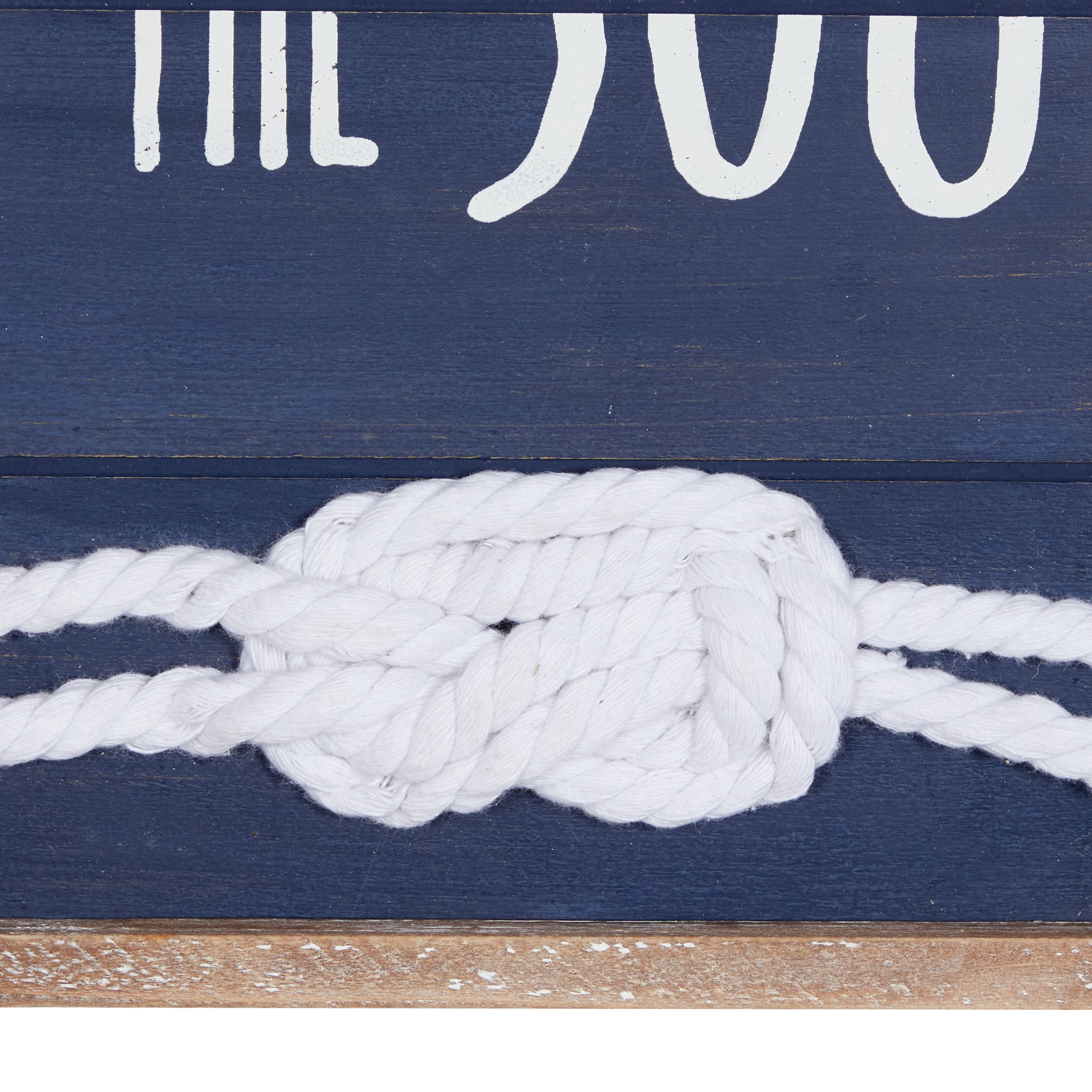 DecMode Blue Wood Ocean Sign Wall Decor with Knotted Ropes