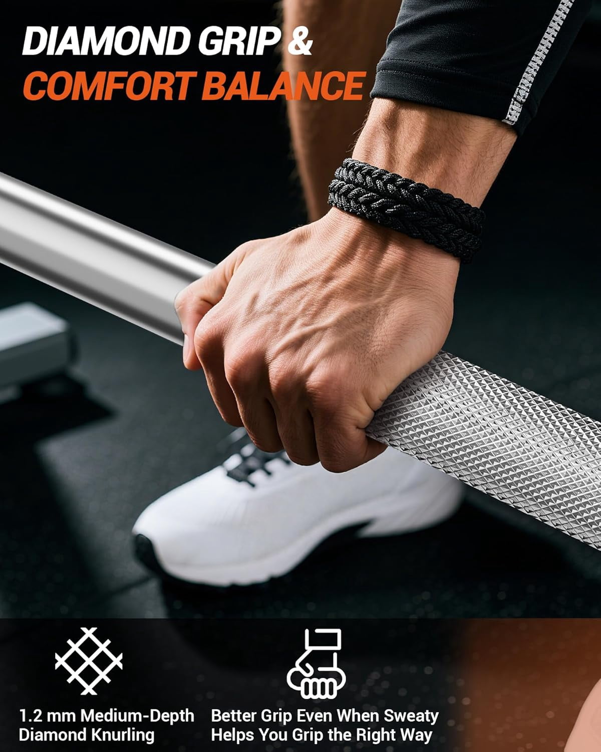 7FT Olympi Barbell,45LB Weight Bar for Bench Press,1000LB High Capacity,Hard Chrome,Knurled Grip, Strength Training Bars for Squat,Deadlift,Weightlifting,Fits 2 Inch Plates