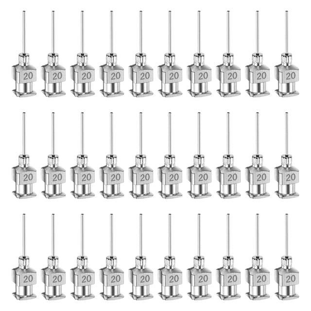 Uxcell 30pcs 20G agujas de dispensación de acero inoxidable, tubo de aguja de pegamento de 1/2" punta roma