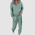 thumbnail image 7 of WULMLEO Women 2 Piece Tracksuit Outfits Half Button Drawstring Hoodies & Jogger Pants Long Sleeve Casual Loungewear Sets Light Green M, 7 of 7