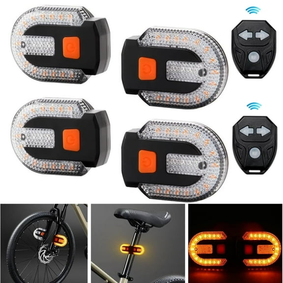 4PCS Turn Signals for Bicycles with Alarm, USB Charging Remote Control Split/Integrated Bike Tail Light 5 Modes Waterproof Strobe Bike Rear Lights Can be Mounted on Front and Rear of Bicycle