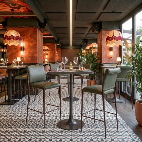 Spot Bar Table Black Bar Table, Modern Style, Faux Terrazzo MDF square shape tabletop, Steel, Indoor Bar