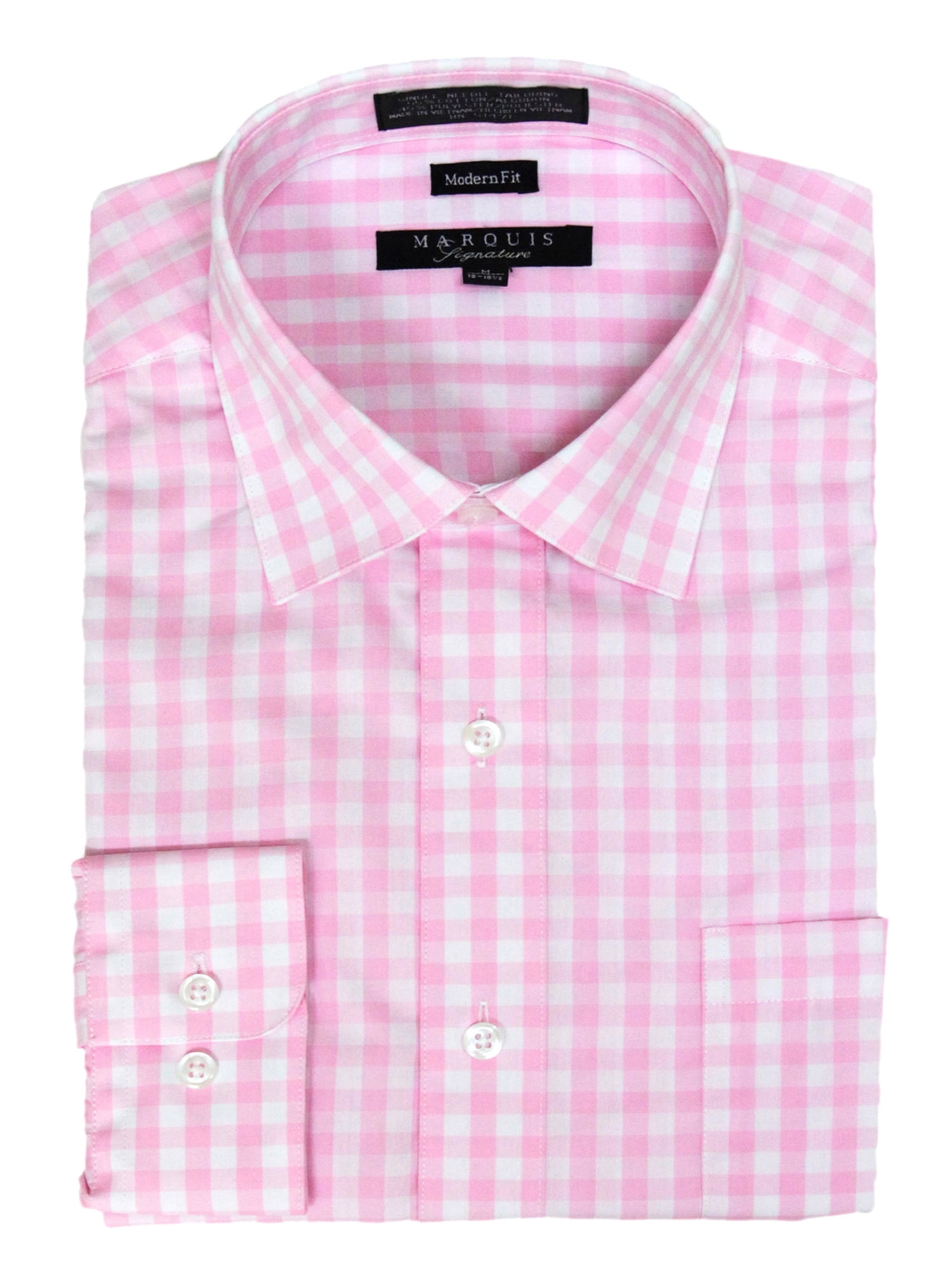 Marquis Men's Pink Gingham Checkered Long Sleeve Modern Fit Shirt, Size -  3XL
