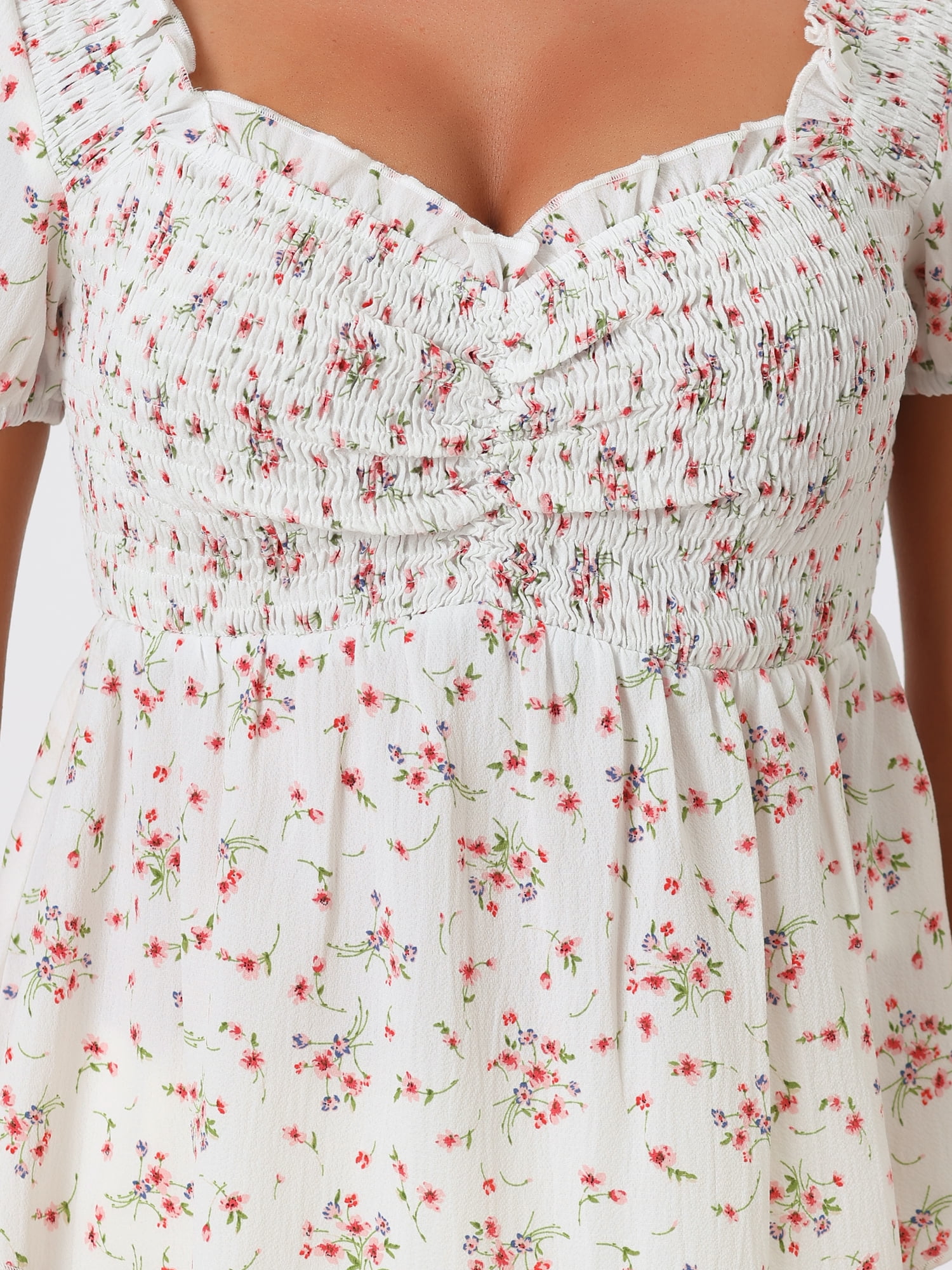 DARING DIVA Women's Floral Neck Ruffle Peasant Top Blouse M White
