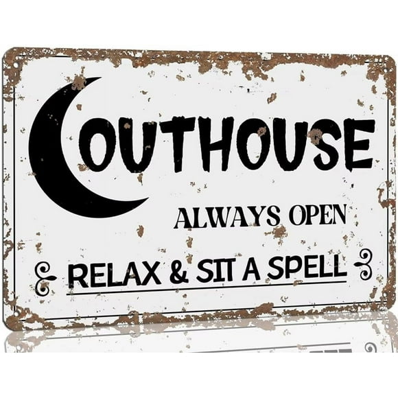 shiyou-Outhouse Metal Sign Vintage Outhouse Always Open Relax & Sit A Spell Sign Outhouse Wall Decor for Living Room Bedroom Cave Office Hotel Cafe Bar Sign 8x12 Inch