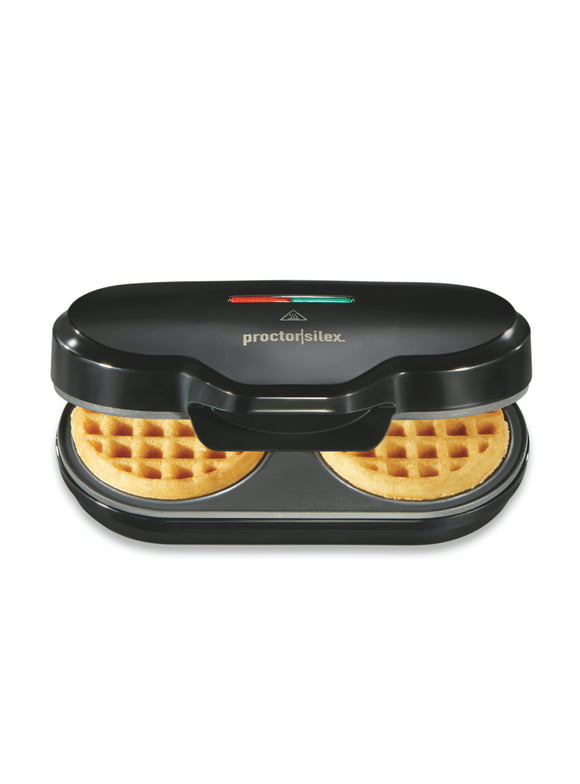 Proctor Silex Petite Double Waffle Maker, Nonstick Grids, Makes 4" Round Waffles, Black, 26102