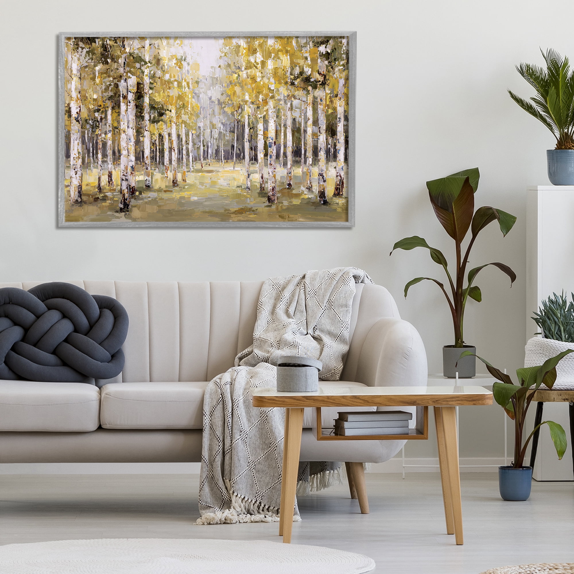 Stupell Industries Impressionist Birch Trees & Fall Leaves Gray Framed Giclee Art, design by Jacky Ngan