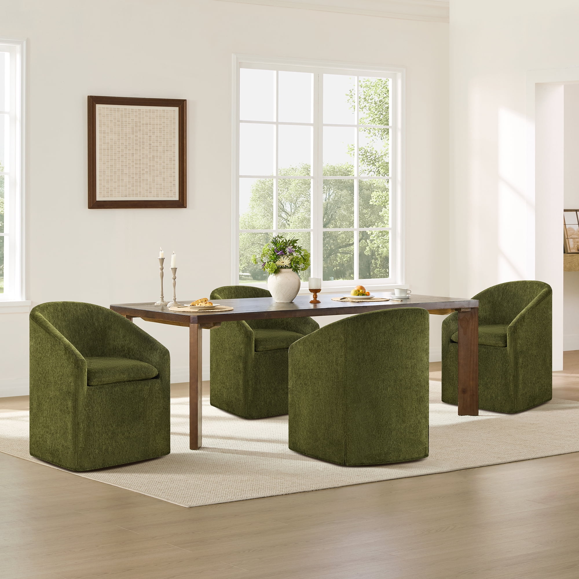 Spruce & Spring Dining Chair with Removable Slipcover and Casters, Single, Green