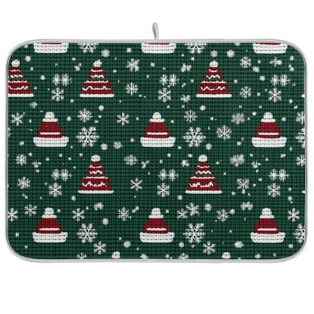

Yayeee Dish Drying Mat for Kitchen Counter 18 x24 Microfiber Absorbent Pad Red Christmas Trees