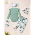 thumbnail image 2 of MORTTIC Adorable Newborn Baby Girl 'Hello I'm New Here' Romper Set Includes Floral Pants, Hat, Headband, & Coming Home Outfit Perfect for Newborn Photoshoots, 2 of 10