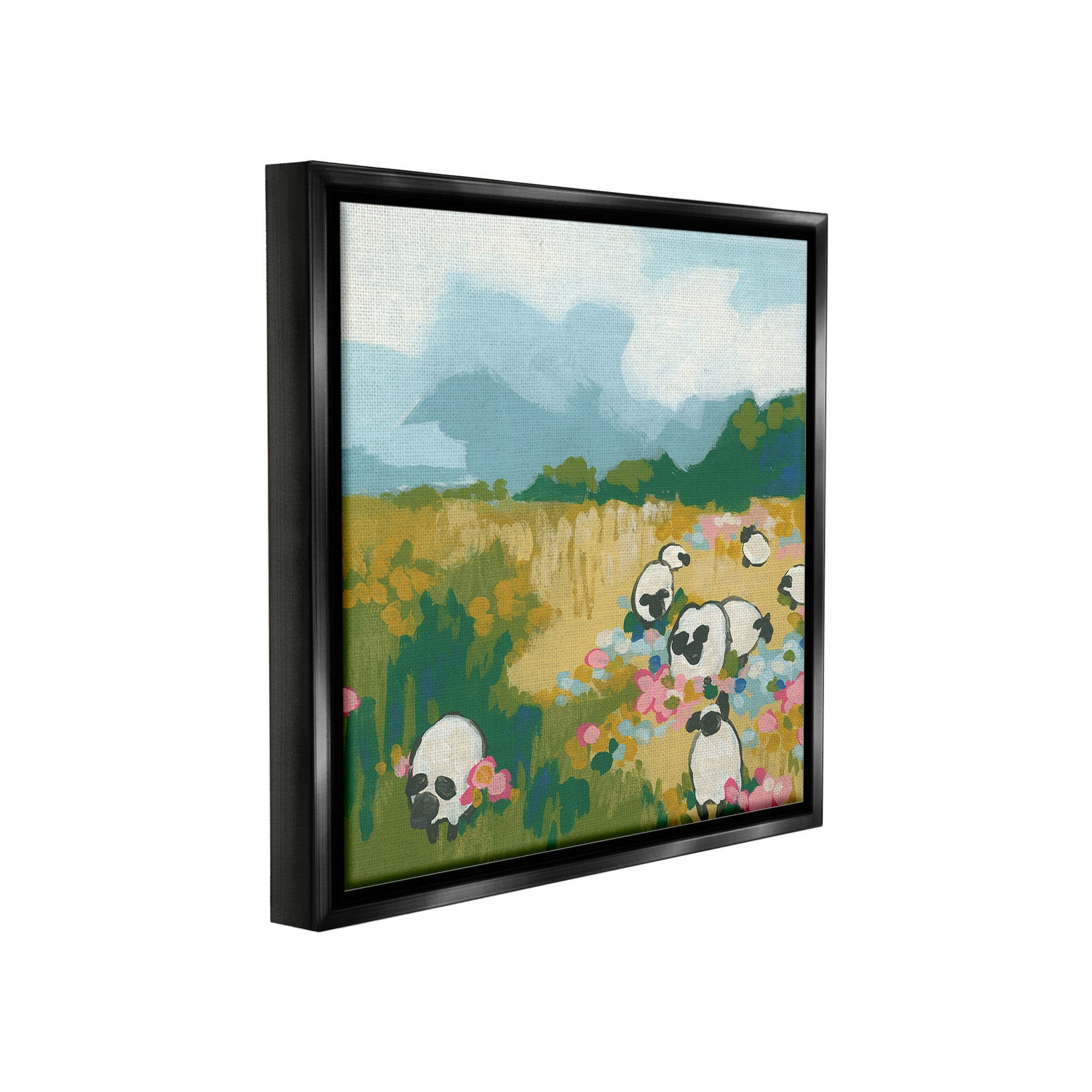 Stupell Industries Abstract Sheep & Flowers Landscape Painting Black Floater Framed Canvas Art Print Wall Art, 25 x 25