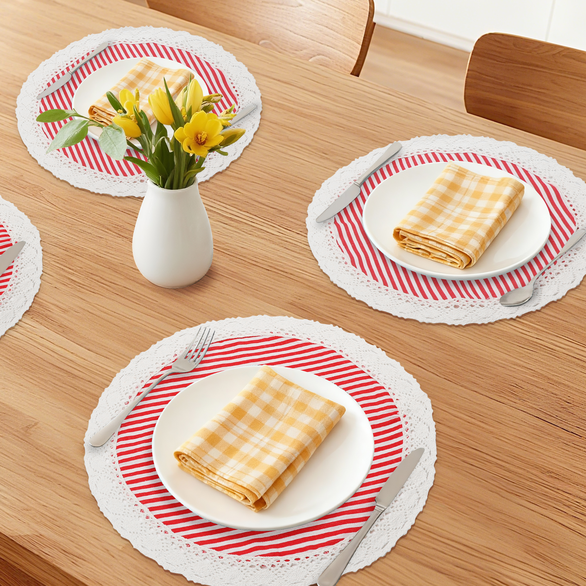 Unique Bargains Set of 6 Rustic Placemats for Dining Table Decor Red