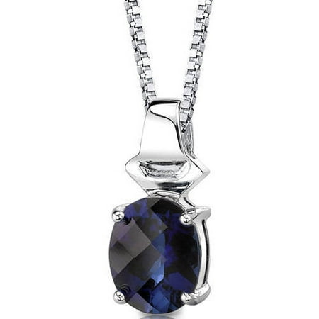 Oravo 3.50 Carat T.G.W. Oval-Shape Created Blue Sapphire Rhodium over Sterling Silver Pendant, 18