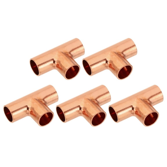 Uxcell 1/2" ID 1mm Thick Tee Copper Fitting, 5pcs 99.9% 3 Way Pure Copper Pipe Fitting Sweat Solder Tube Connector