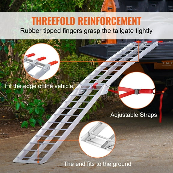 750lbs Motorcycle Loading Ramp, 89"L x 12"W Folding Truck Ramp w/Straps - for Dirt Bike, UTV, Snowblower, Cargo Trailer (1Pc)