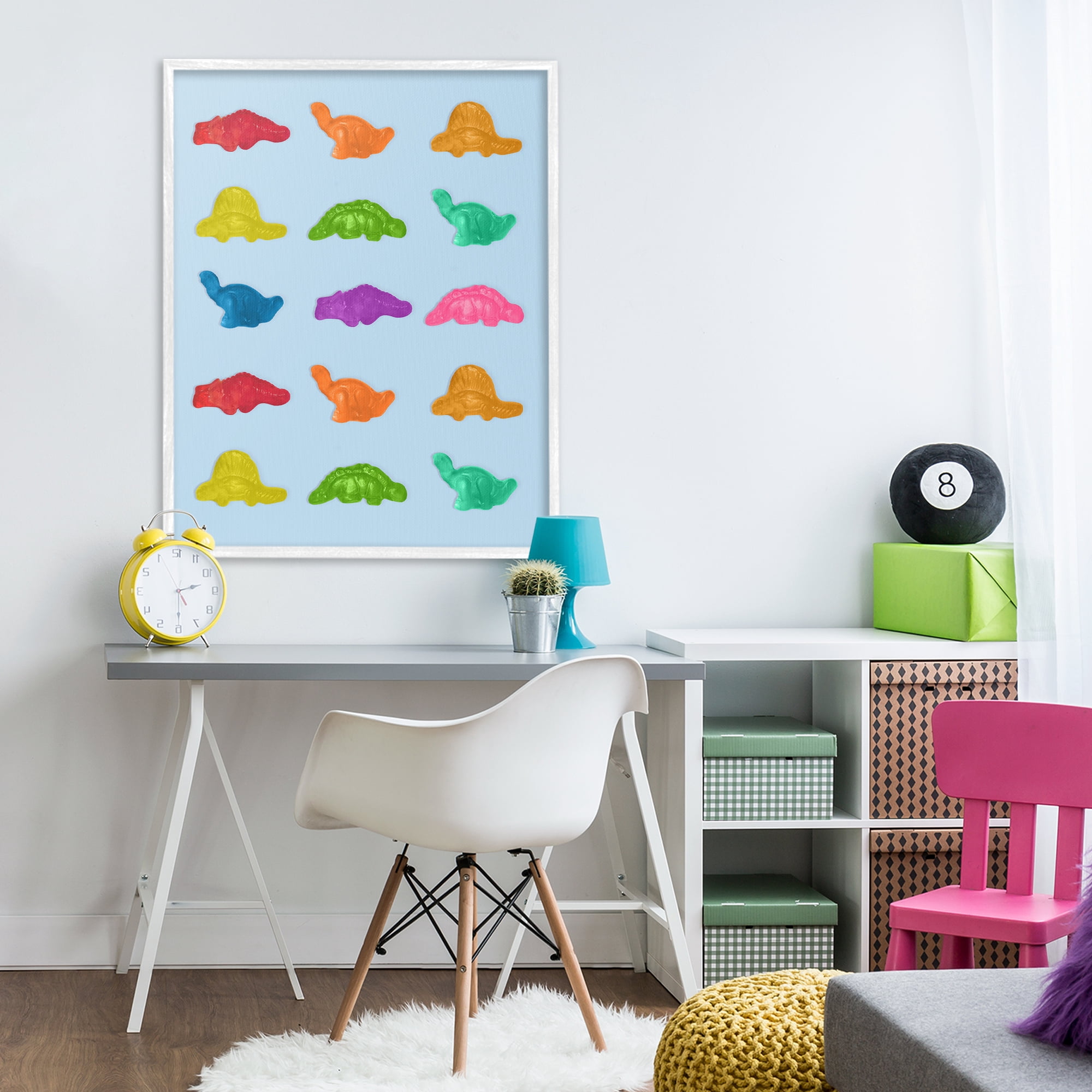 Stupell Industries Colorful Dinosaur Candies White Framed Giclee Art, design by LISH Creative