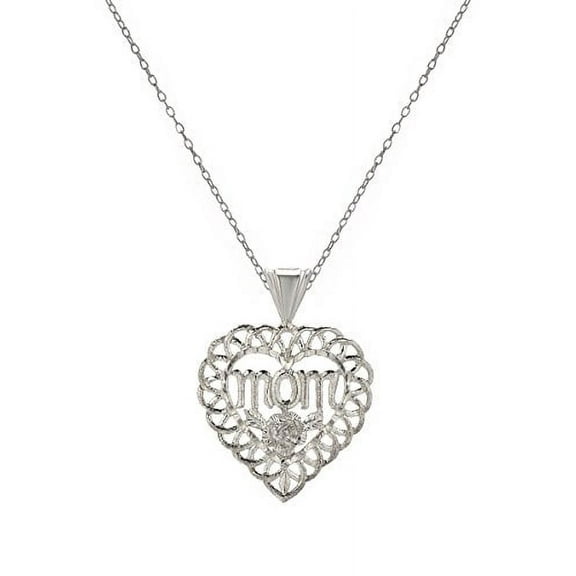 Sterling Silver Mom Heart Pendant Necklace, 18"