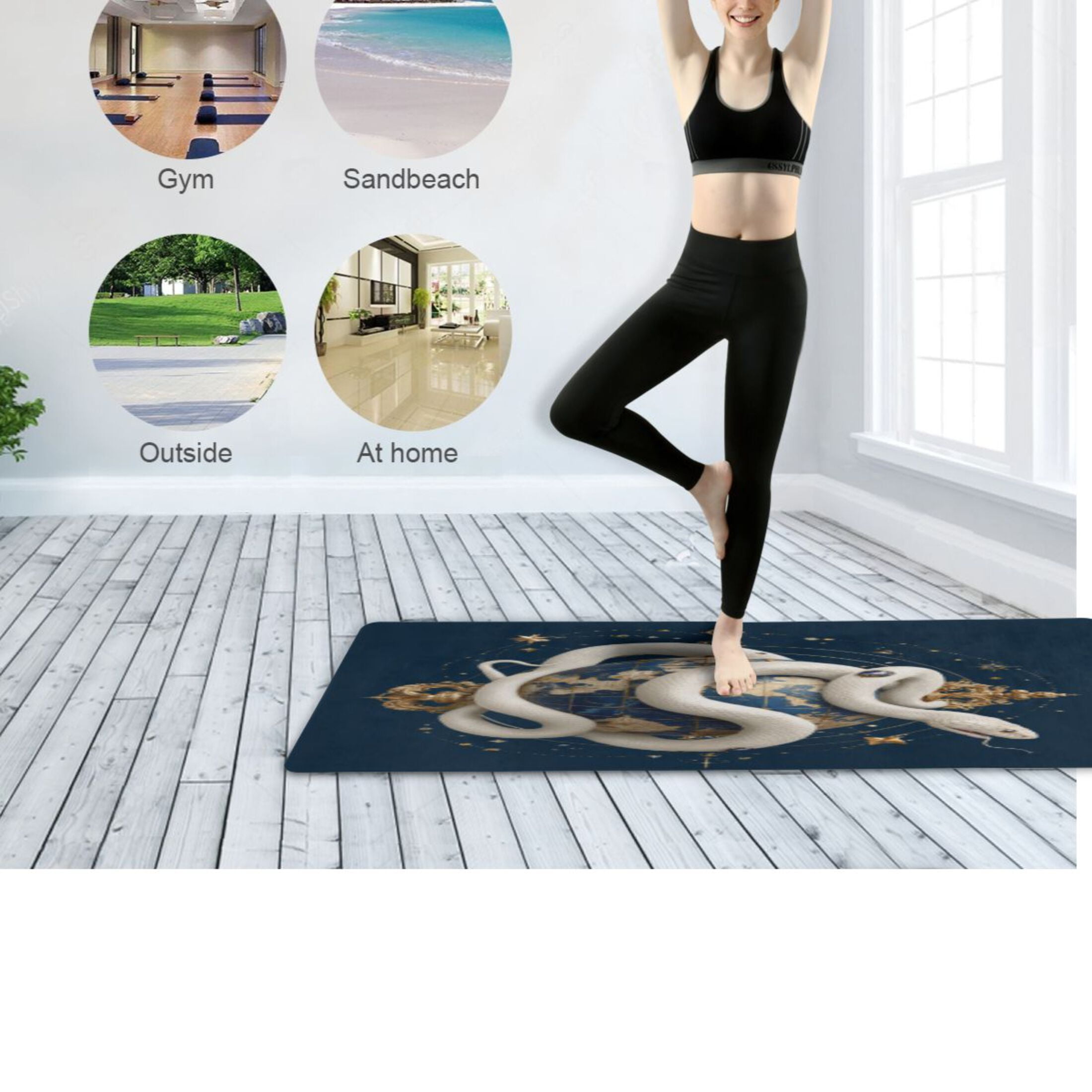 BZSMCE Yoga Mat Women Fitness Mat White Snake & Starry Globe Pattern