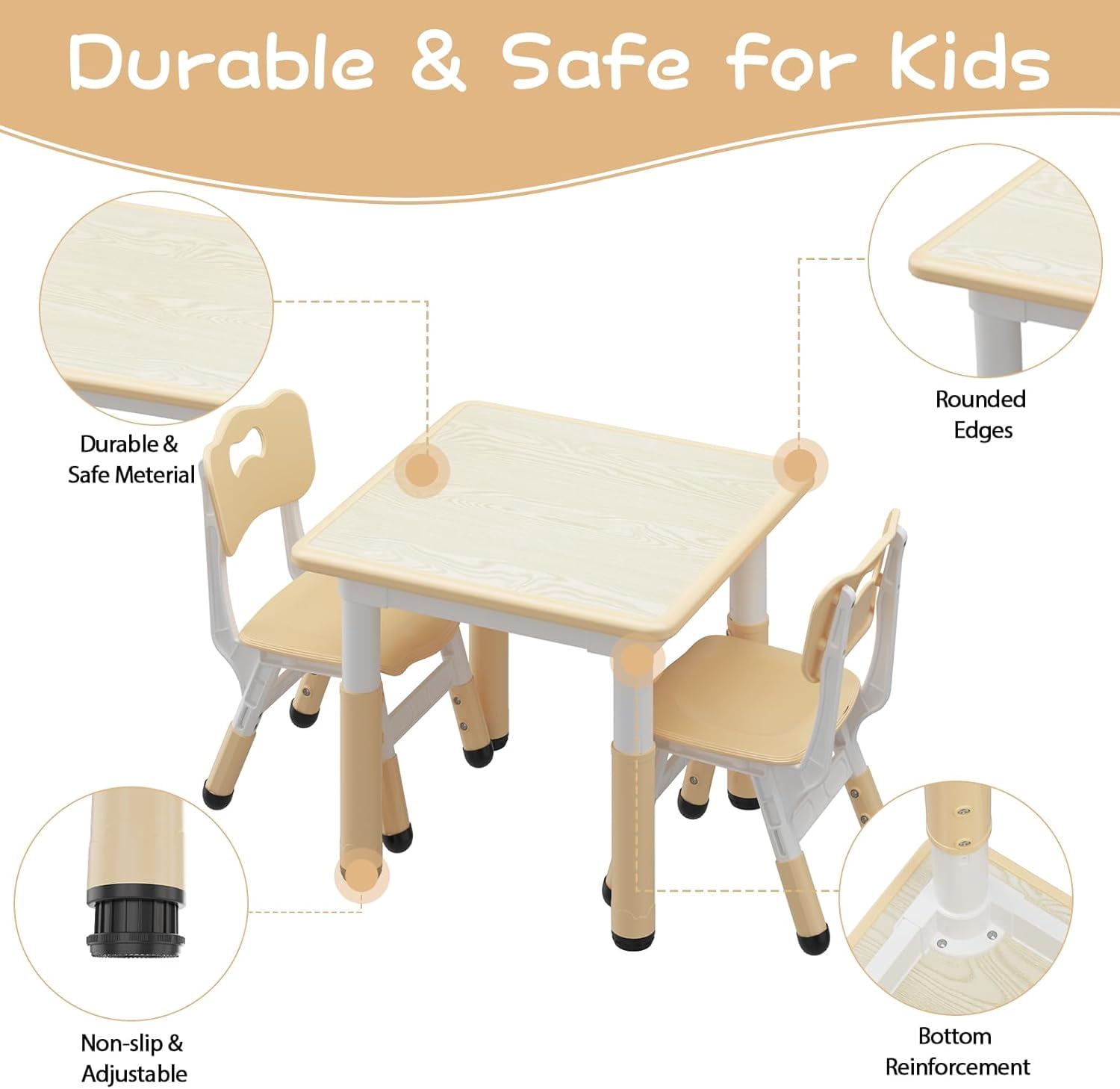 Eastvita Kids Table & 2 Chairs Set H Adj With Graffiti Desktop 4 In 1 Children Activity Table 23.6 By 23.6 By 19 in Durable Safe Materials Rounded Corners For Ages 2 To 10 Playroom Classroo