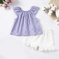 thumbnail image 2 of Fesfesfes Children's Girls Fly Sleeve Top and Shorts Set Solid Color 2-Piece Summer Outfit, Elastic Waist Casual Playwear,Cute and Fashionable for Toddlers(Purple,4 Years), 2 of 7