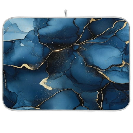 

WOBOGO Navy Blue Gilt Marbles Kitchen Drying Mat Heat Resistant Drainage with Non-Slip Rubber Backing Hides Stains Super Absorbent Easy to Clean 16×18in