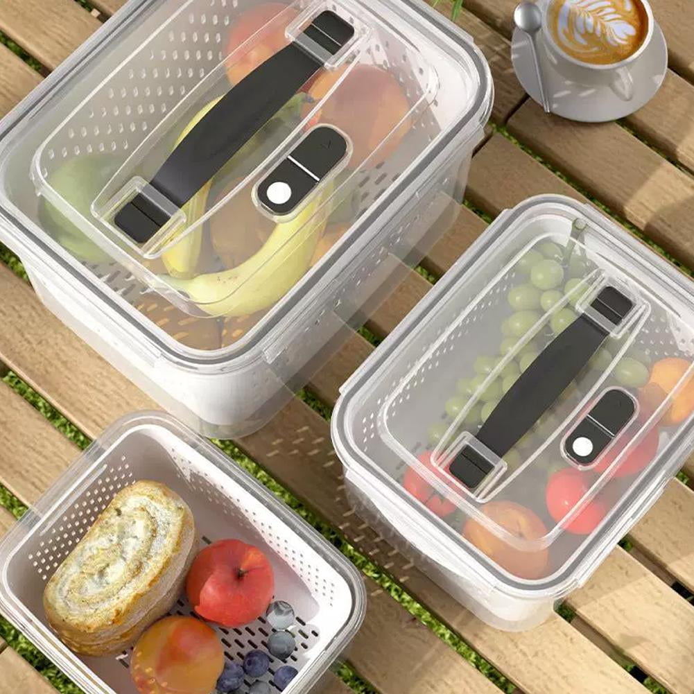 SharkTRUE Fruit Storage Containers for Fridge,Produce Storage Containers with Lid,Airtight Multipurpose Fruit Container with DraBasket & Removable Colander for Keeping Salad Berry Vegetables Fresh