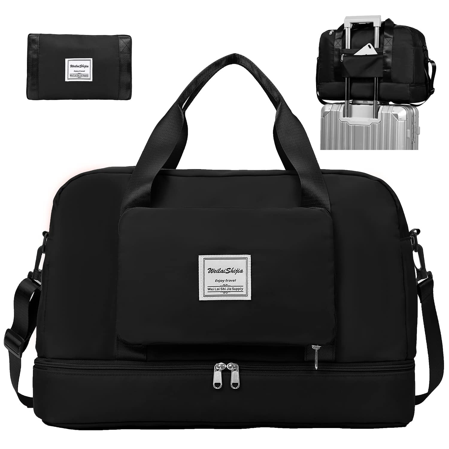 Womens Foldable Weekend Bag Overnight Hospital Bag with Shoes Compartment & Wet Pocket, Water