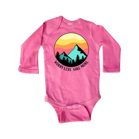 

Inktastic Worry Less Hike More Mountains at Sunset Gift Baby Boy or Baby Girl Long Sleeve Bodysuit