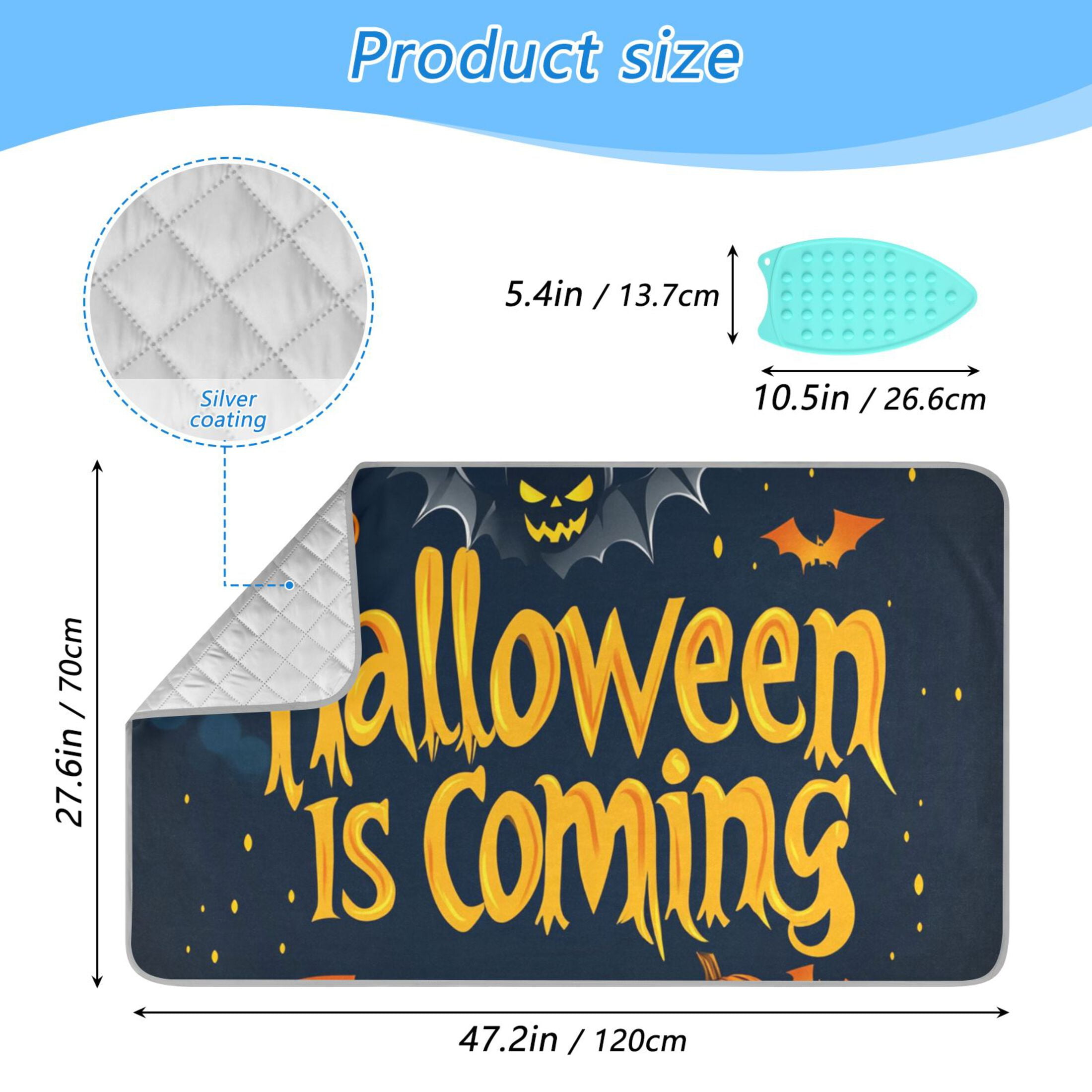 Halloween Cartoon Design Ironing Mat Blanket for Table Top Travel Portable Ironing Board Pad 47.2x27.6 Inch