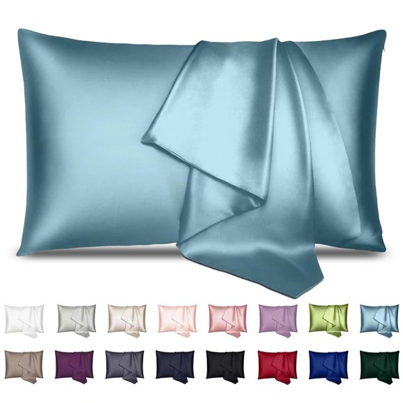 Funda de almohada de seda INSSL Mulberry Silk para mujer, azul y gris