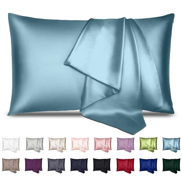 Funda de almohada de seda INSSL Mulberry Silk para mujer, azul y gris