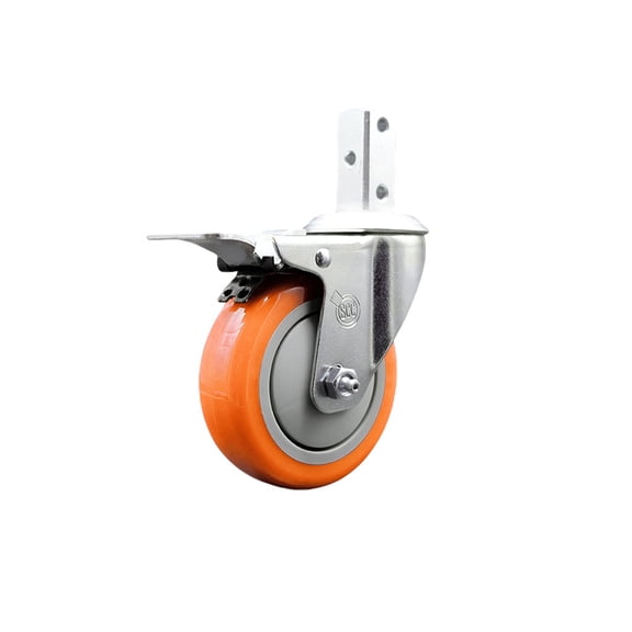 4 Inch Orange Poly Wheel Swivel 3/4 Inch Square Stem Caster with Brake