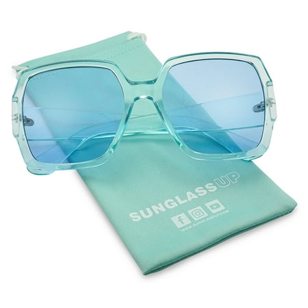 SunglassUP Big Chunky Squared Transparent Candy Color Sunglasses for Women in all Blue