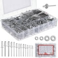 thumbnail image 1 of 890 PCS Pop Rivet Assortment Kit, Aluminum Blind Rivets with Stainless Steel Flat Washers, 14 Sizes Rivets, 4 Sizes Washers, 1/8" 3/32" 3/16" 5/32" 1/4" Rivets for Metal Furniture, Cars, Instruments, 1 of 5