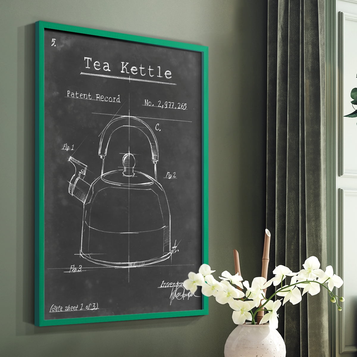Morning Routine V Framed Print in Green Solid Wood Framed Print No Nail Hanging