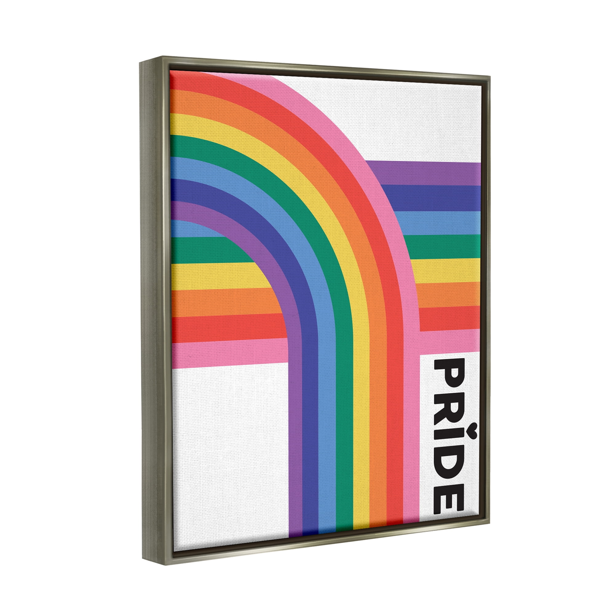 Stupell Industries Pride Rainbow Arch LGBTQ Holiday Painting Gray Floater Framed Art Print Wall Art