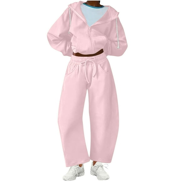 Women's 2-Piece Sweatsuit Set, Long Sleeve Round-Neck Sweatshirt and Matching Joggers, for Home Lounge and Casual Daily Wear